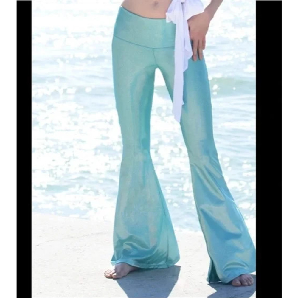The Om Collection XS Green Mermaid Stardust Flare Bell Bottom Yoga Pants Fairy